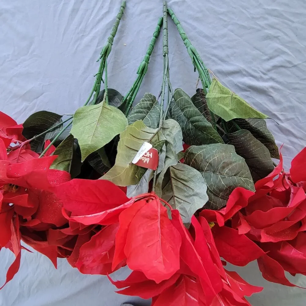 Poinsettias Artificial Christmas Flowers Artificial Decorations - 4 Bunches